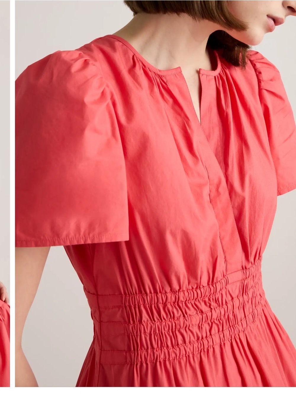 Quince 100% Organic Cotton Poplin Tiered M Maxi Dress Smocked Lightweight Coral - Picture 12 of 16